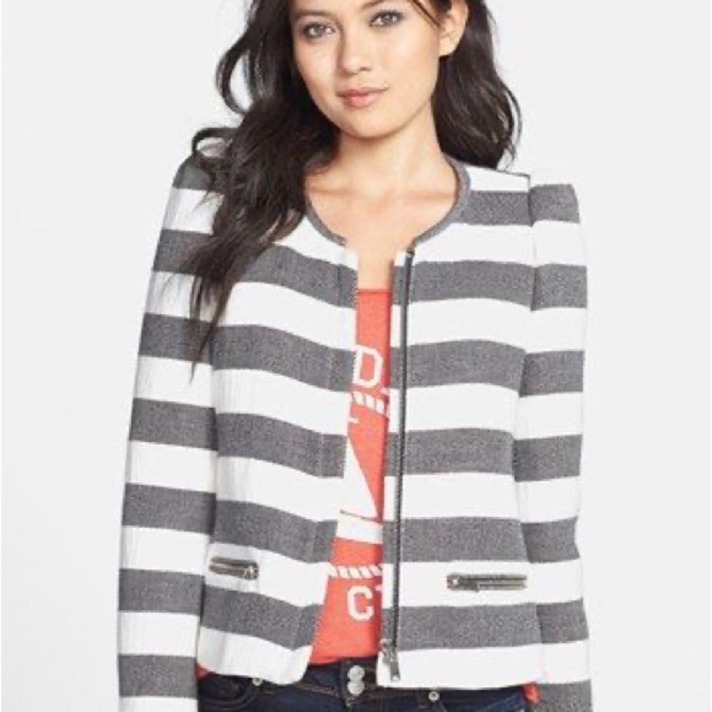 Harlowe and Graham Stripe Collarless Jacket